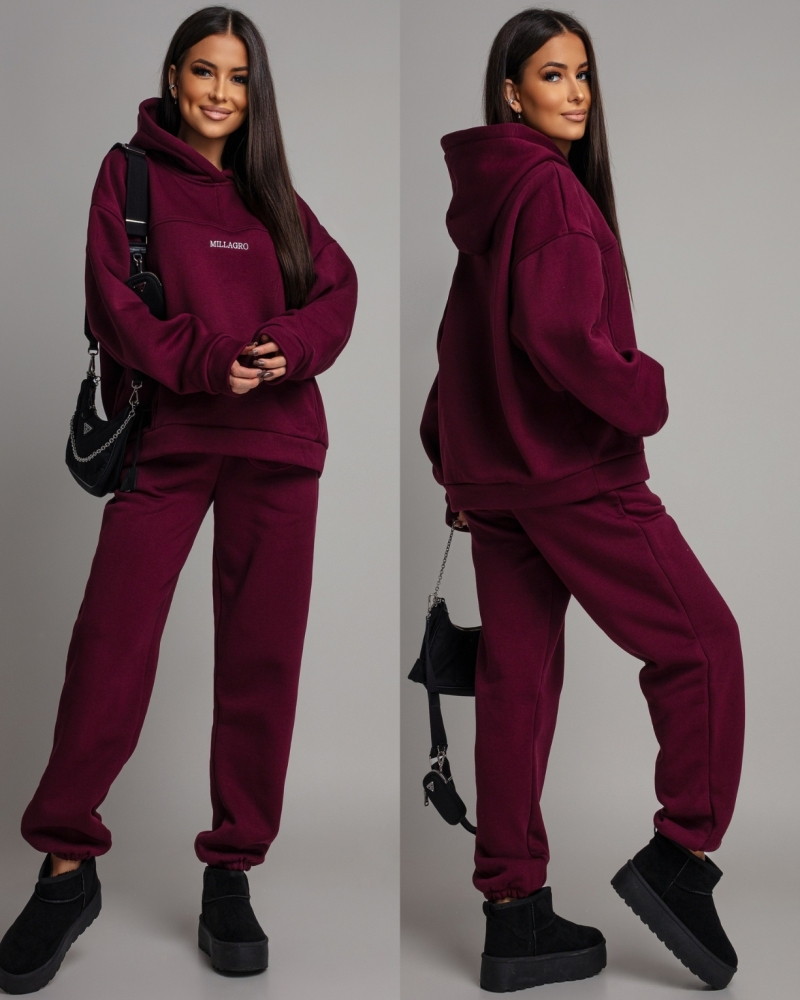 Komplet dresowy bluza z kieszeniami i  spodnie bordowy PREMIUM Polska Produkcja