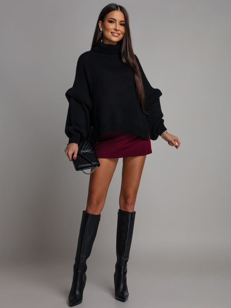 Sweter z ozdobnymi rękawami czarny