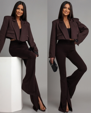 Leginsy z rozcięciem na dole brązowe Polska produkcja PREMIUM