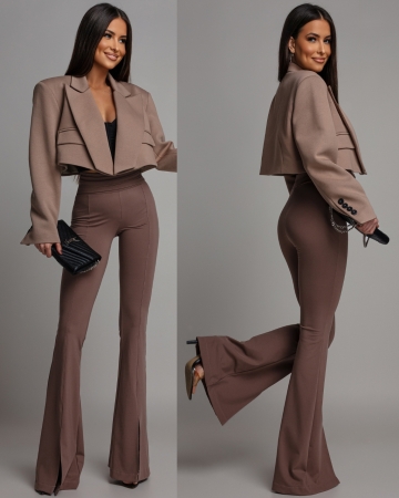 Leginsy z rozcięciem na dole taupe Polska produkcja PREMIUM