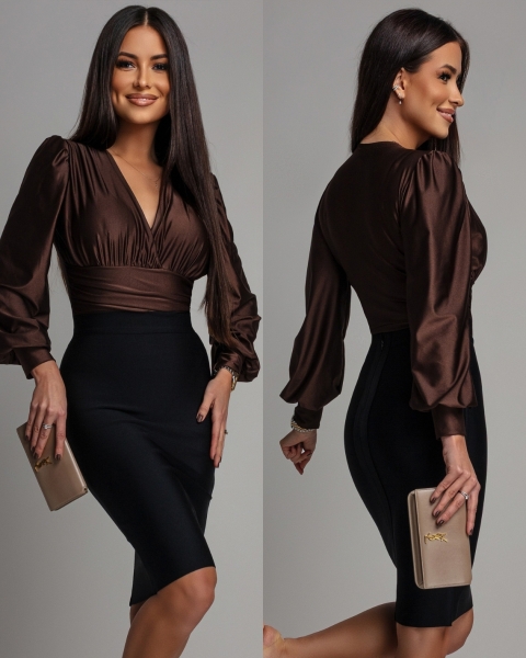 Body na długi rękaw czekoladowe