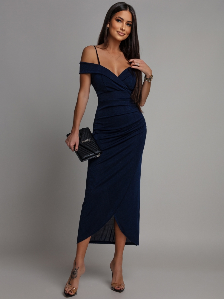 Sukienka klasyczna z ozdobnymi ramiączkami granatowa