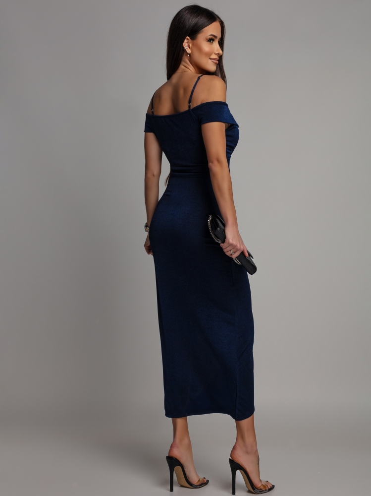 Sukienka klasyczna z ozdobnymi ramiączkami granatowa