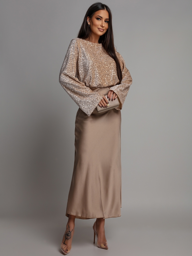 Spódnica midi satynowa złota