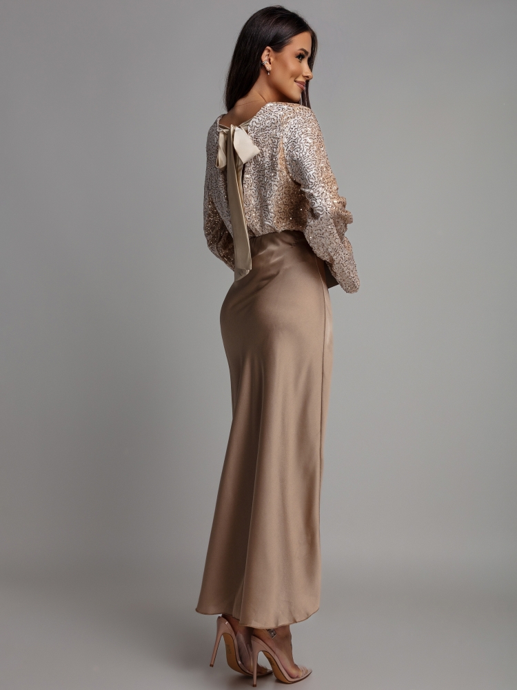 Spódnica midi satynowa złota