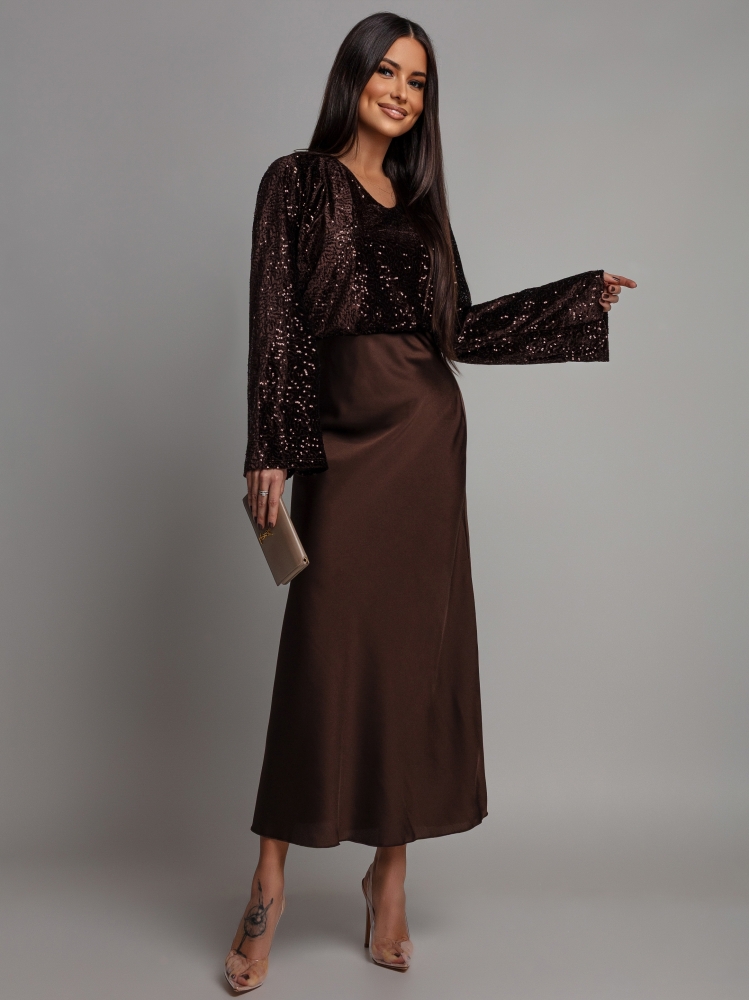 Spódnica midi satynowa czekoladowa