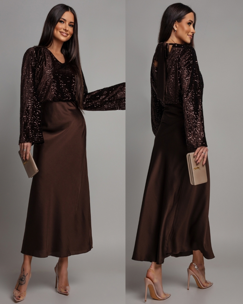 Spódnica midi satynowa czekoladowa