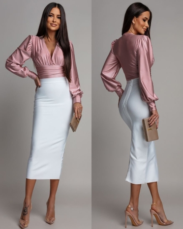 Spódnica bandażowa długa midi biała PREMIUM