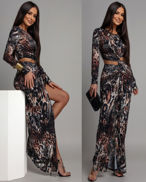 Sukienka maxi z ozdobnym marszczeniem print v2