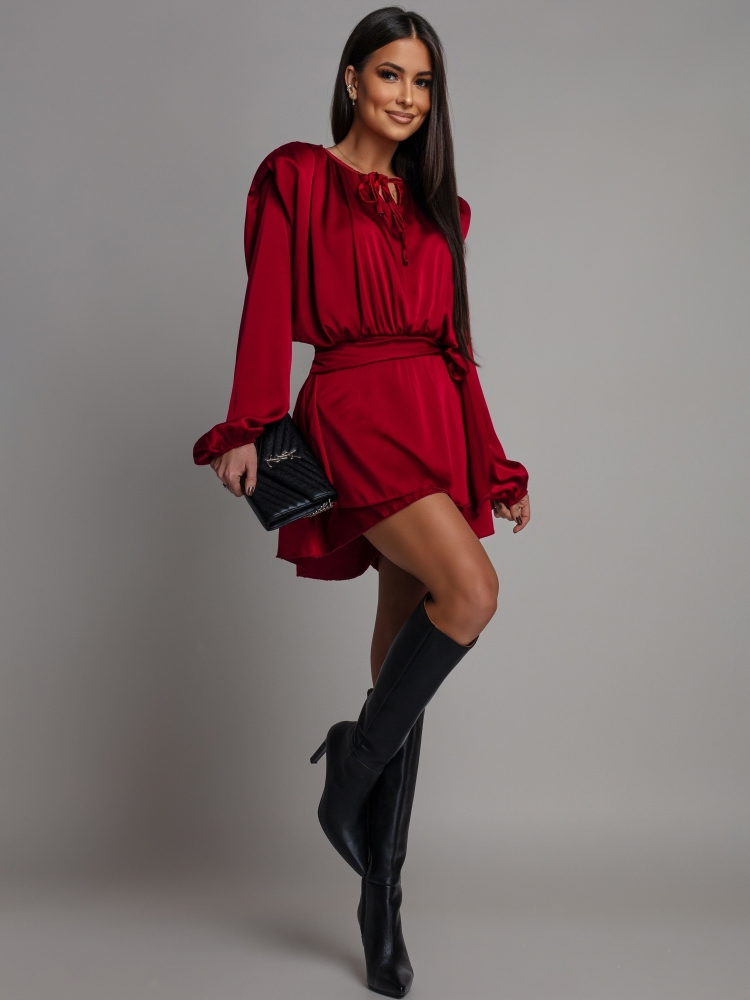 Kombinezon satynowy na długi rękaw bordowy