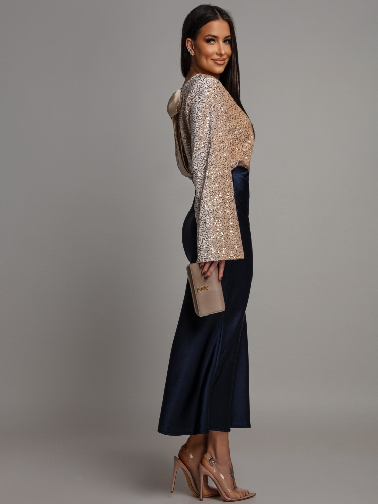 Spódnica midi satynowa granatowa