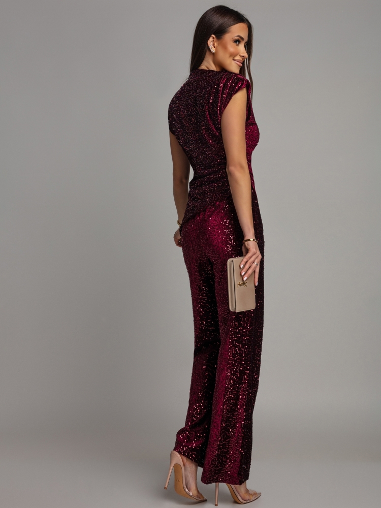 Komplet bluzka oraz spodnie cekinowy bordowy