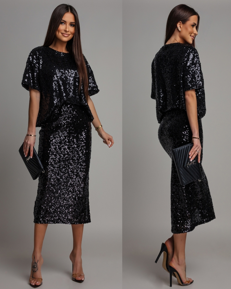 Spódnica cekinowa midi czarna