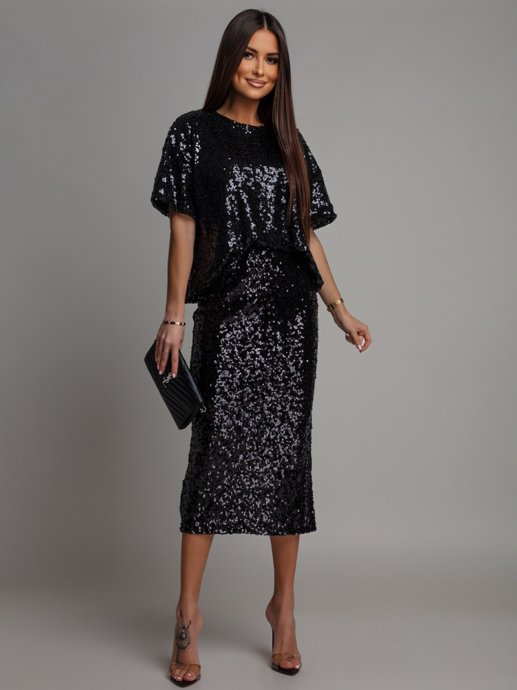 Spódnica cekinowa midi czarna