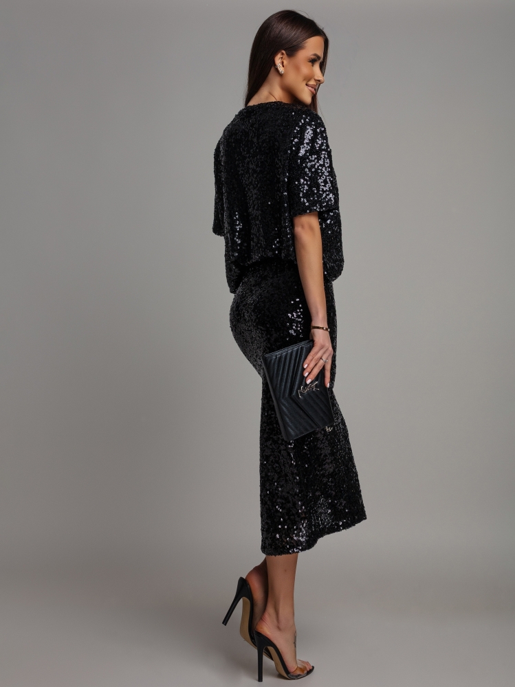 Spódnica cekinowa midi czarna