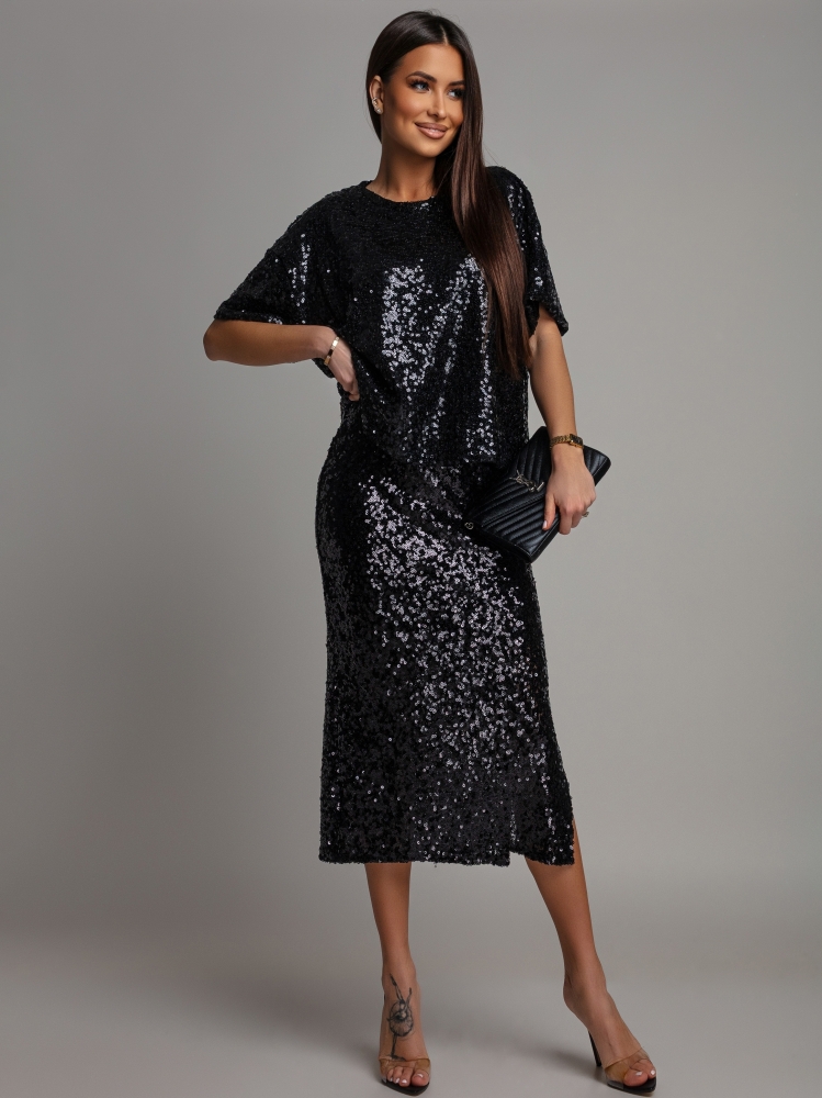 Bluzka cekinowa na krótki rękaw czarna