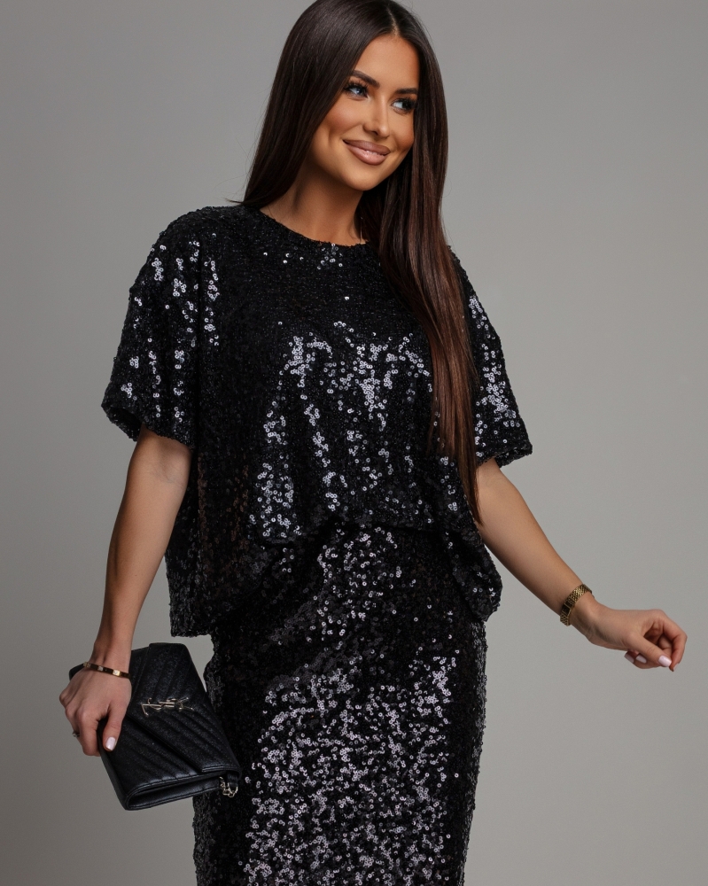 Bluzka cekinowa na krótki rękaw czarna