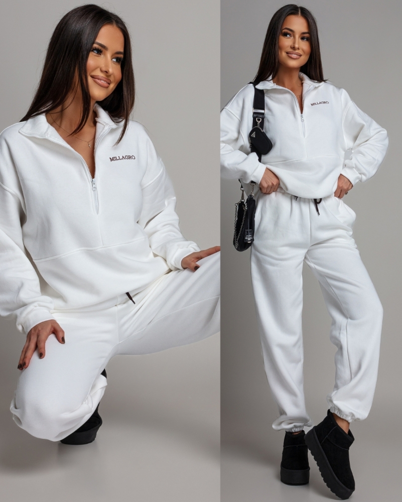 Komplet dresowy bluza z zamkiem oraz spodnie biały PREMIUM Polska Produkcja