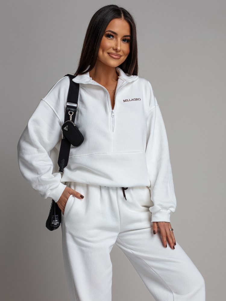 Komplet dresowy bluza z zamkiem oraz spodnie biały PREMIUM Polska Produkcja