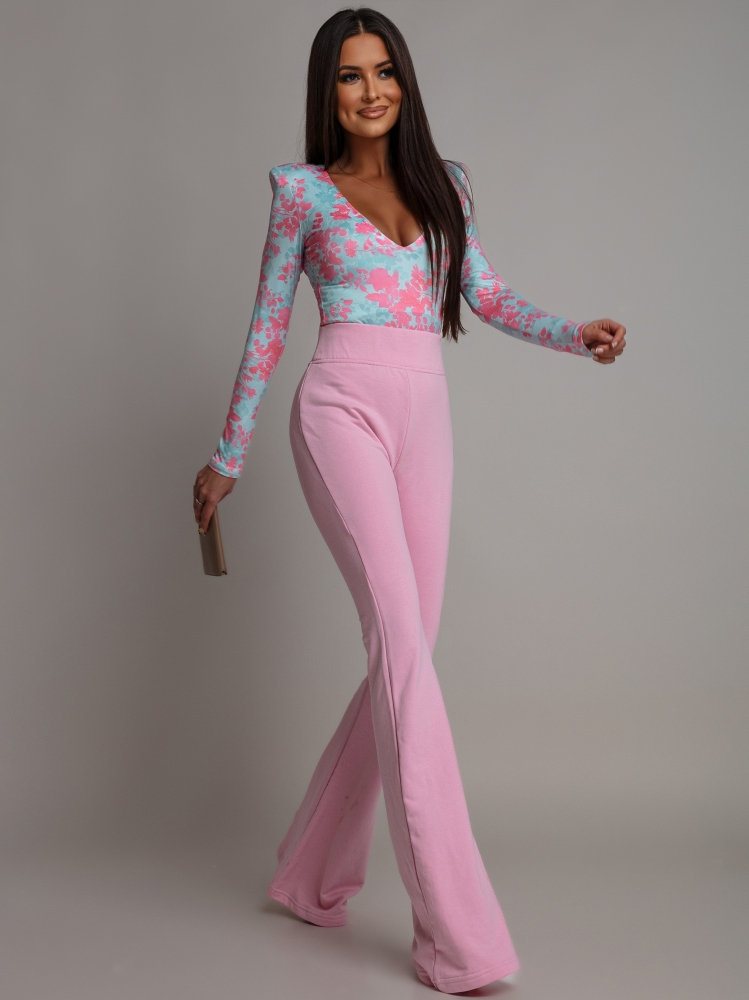 Body z poduszkami na ramionach print niebiesko różowy PREMIUM Polska produkcja