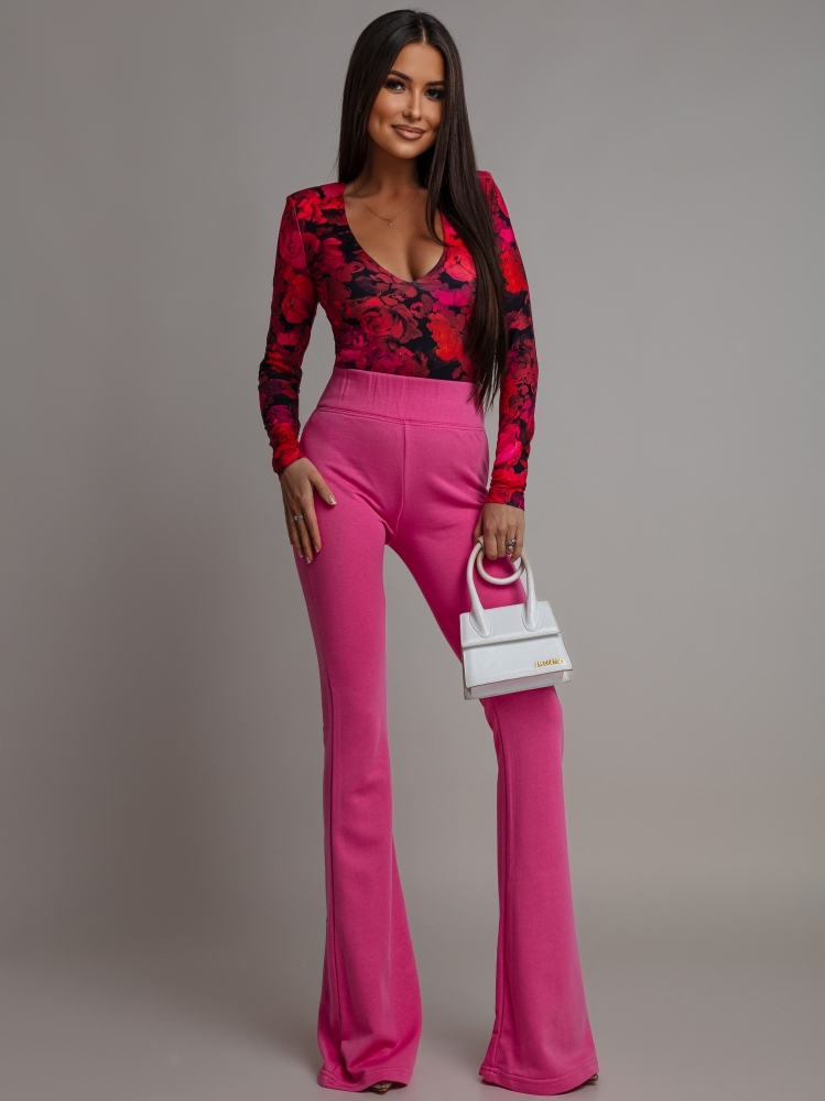 Spodnie dzwony z wysokim stanem róż PREMIUM Polska produkcja