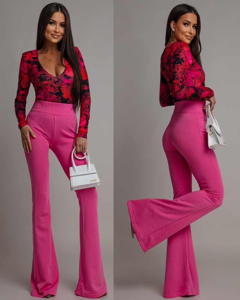 Spodnie dzwony z wysokim stanem róż PREMIUM Polska produkcja