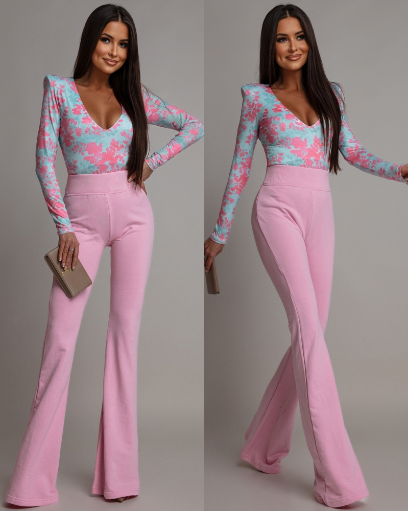 Spodnie dzwony z wysokim stanem jasny róż PREMIUM Polska produkcja