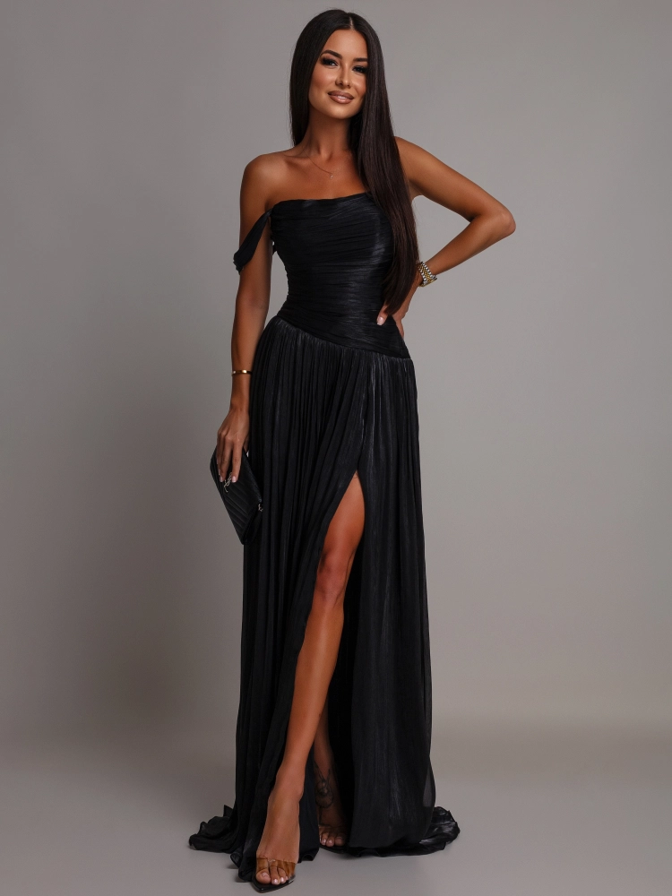 Elegancka suknia plisowana gorsetowa czarna PREMIUM