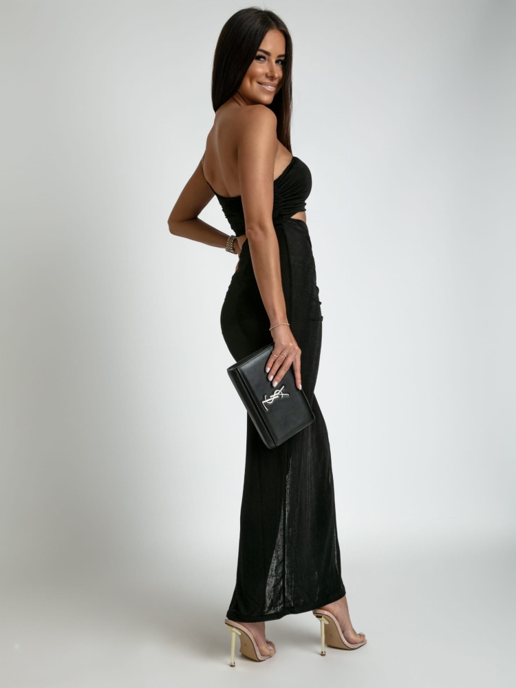 Kobieca sukienka z rozcięciem w talii czarna PREMIUM