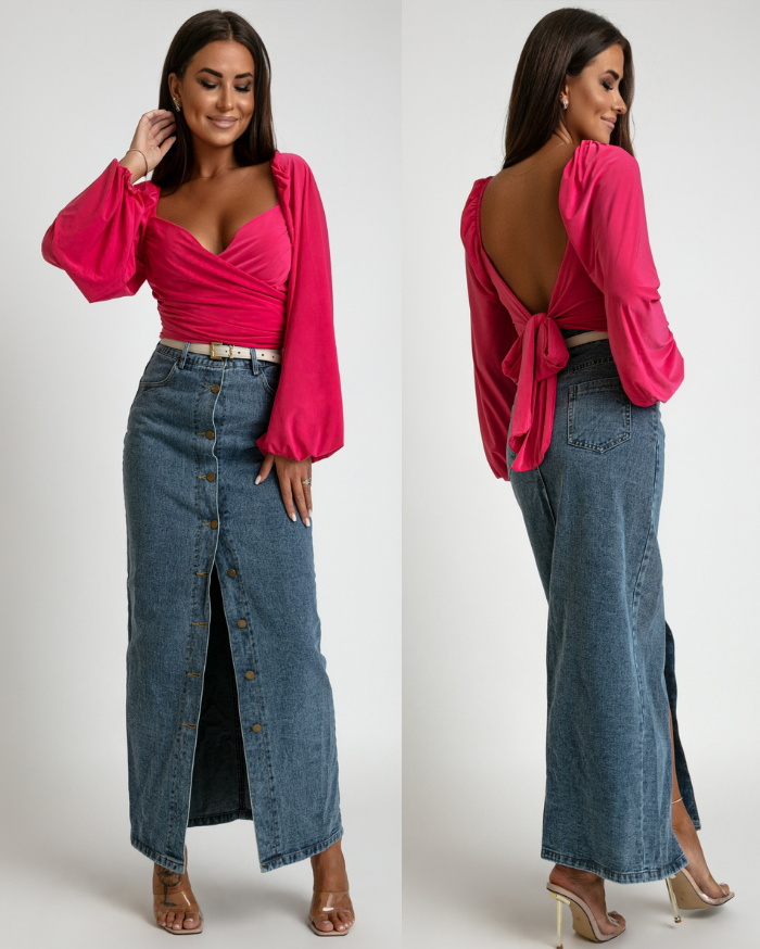 Spódnica midi/maxi jeans niebieska z guzikami PREMIUM