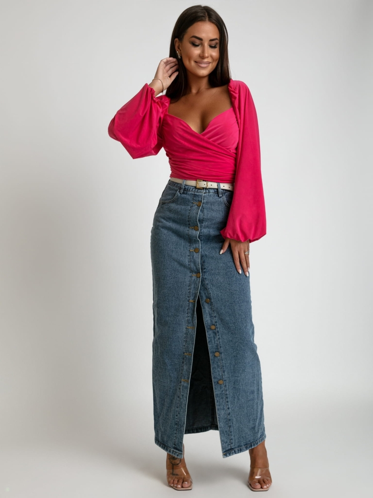 Spódnica midi/maxi jeans niebieska z guzikami PREMIUM