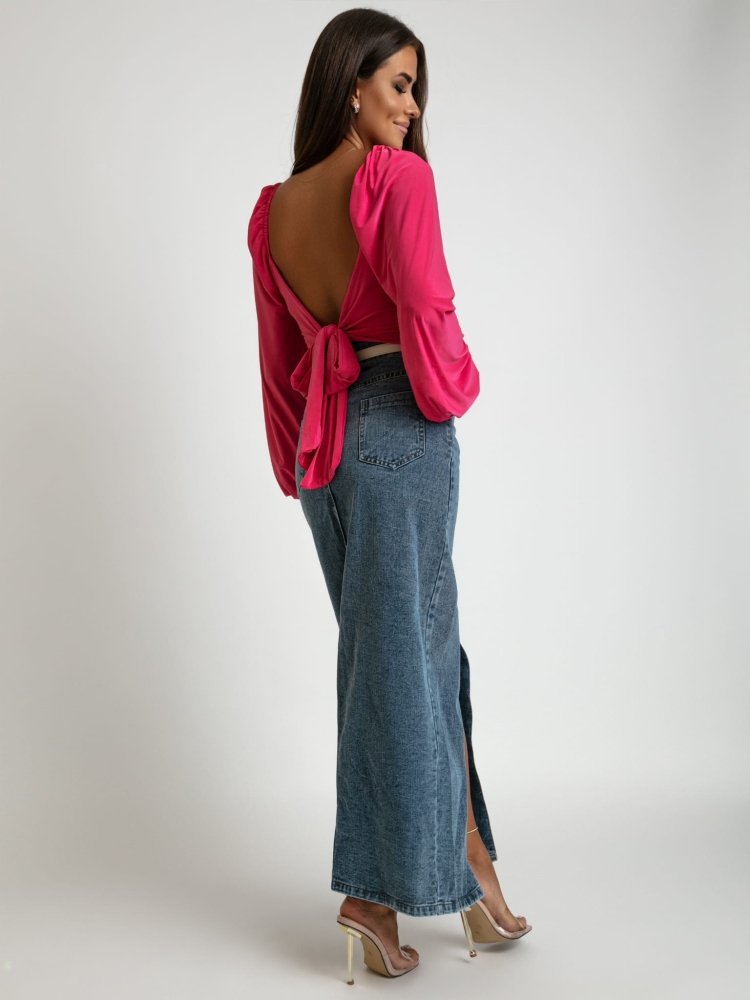 Spódnica midi/maxi jeans niebieska z guzikami PREMIUM