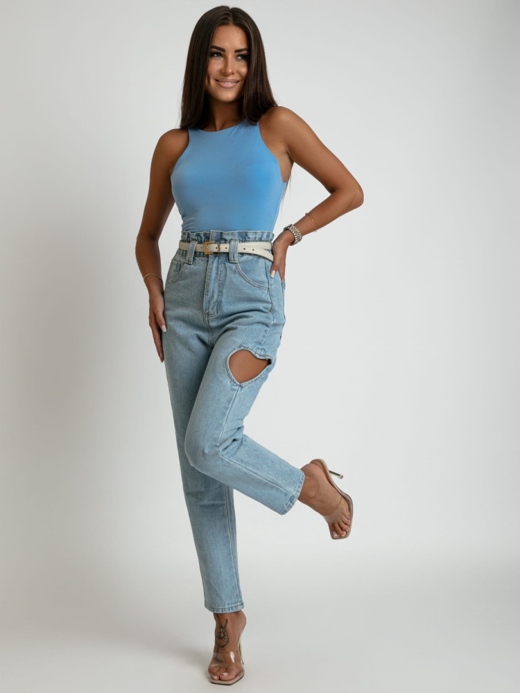 Spodnie wysoki stan z sercem niebieskie jeans jasny