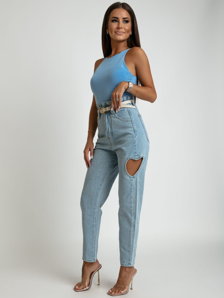 Spodnie wysoki stan z sercem niebieskie jeans jasny