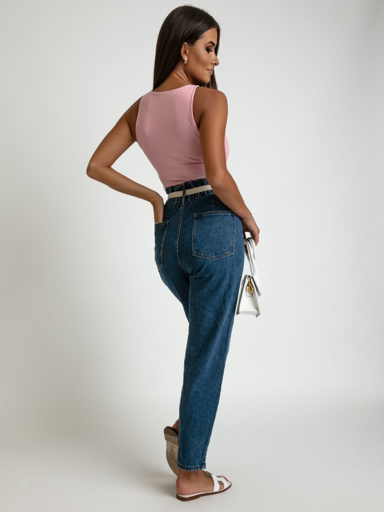 Spodnie wysoki stan z sercem niebieskie jeans ciemne