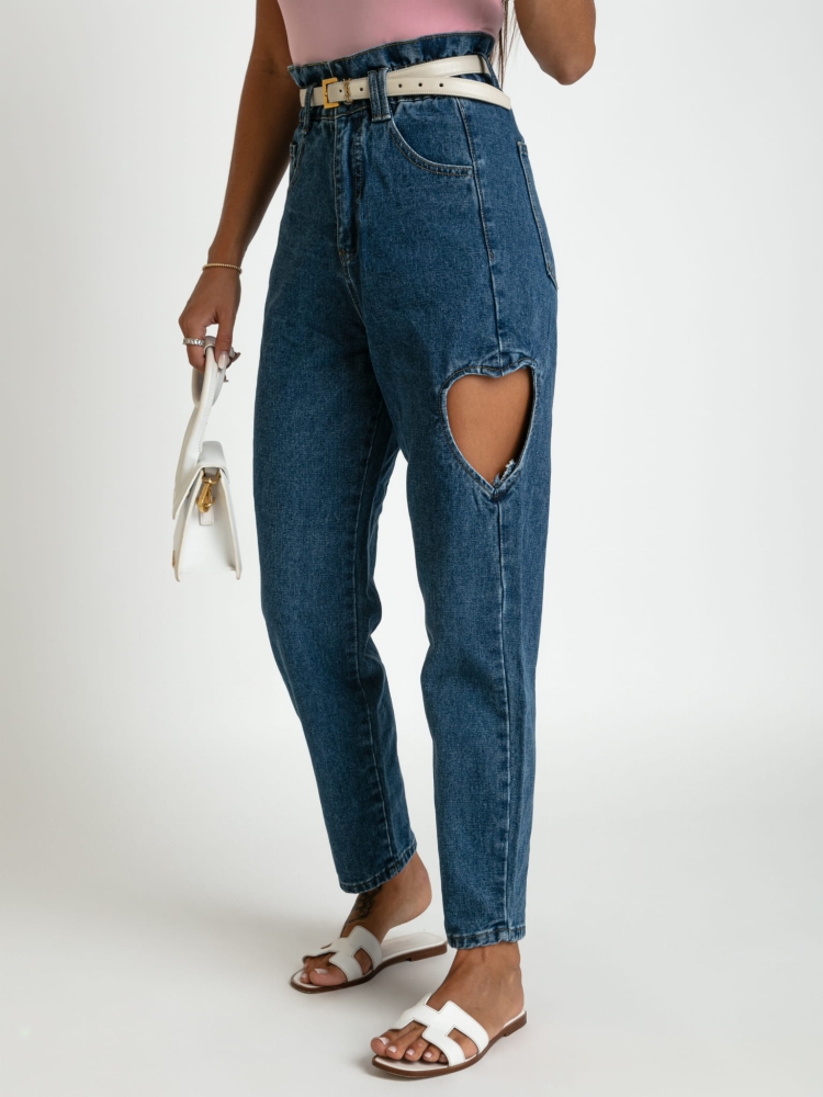 Spodnie wysoki stan z sercem niebieskie jeans ciemne