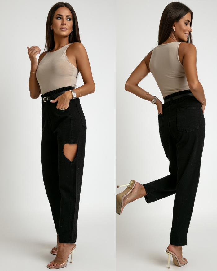 Spodnie wysoki stan z sercem czarne jeans