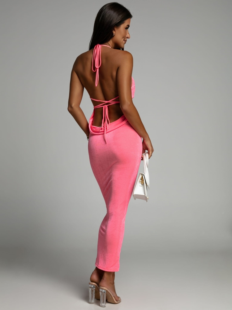 Sukienka plażowa wiązana długa różowa