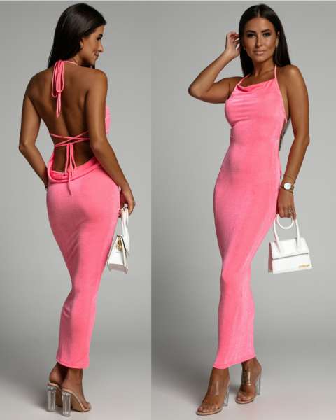 Sukienka plażowa wiązana długa różowa