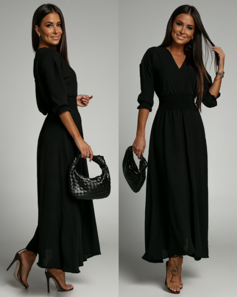 Sukienka elegancka midi rękaw 3/4 czarna PREMIUM