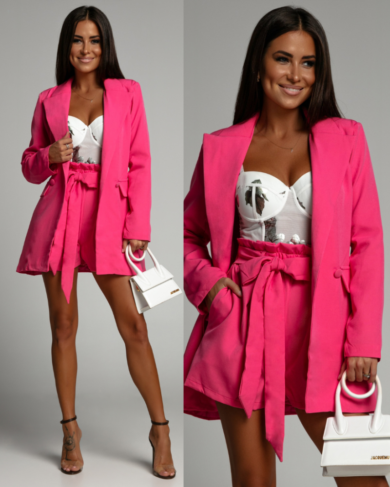 Komplet elegancki marynarka oraz spodenki różowy PREMIUM