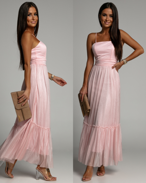 Sukienka brokatowa tiulowa różowa PREMIUM