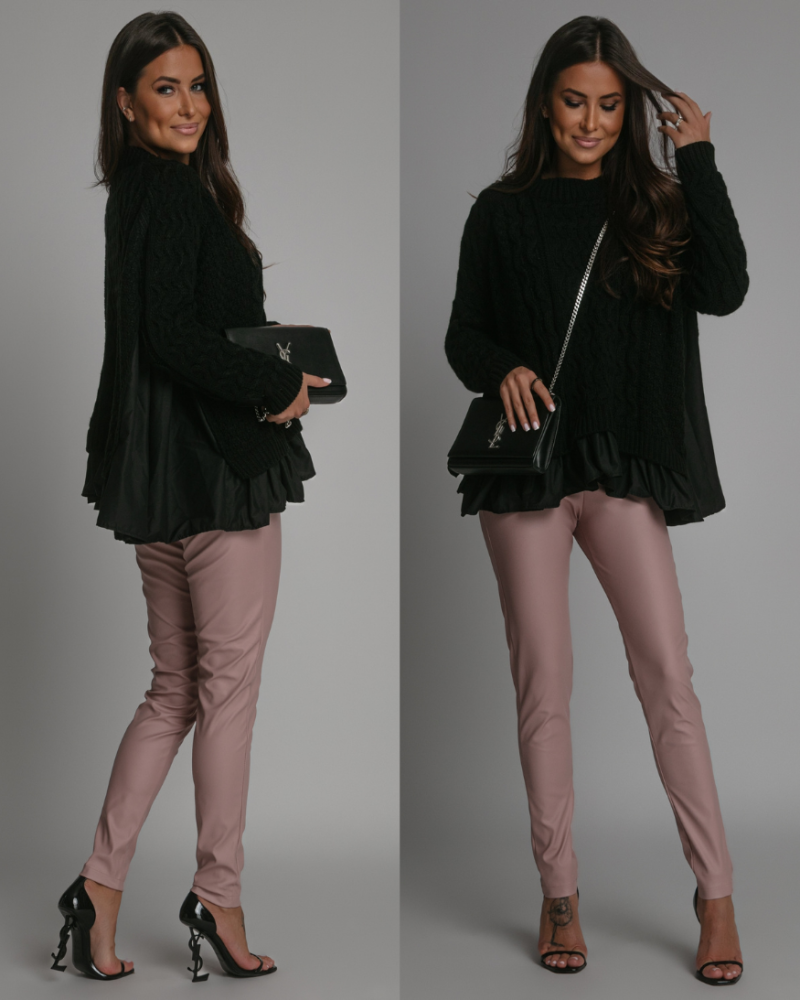 Spodnie woskowane z guzikami ozdobnymi pudrowy róż PREMIUM