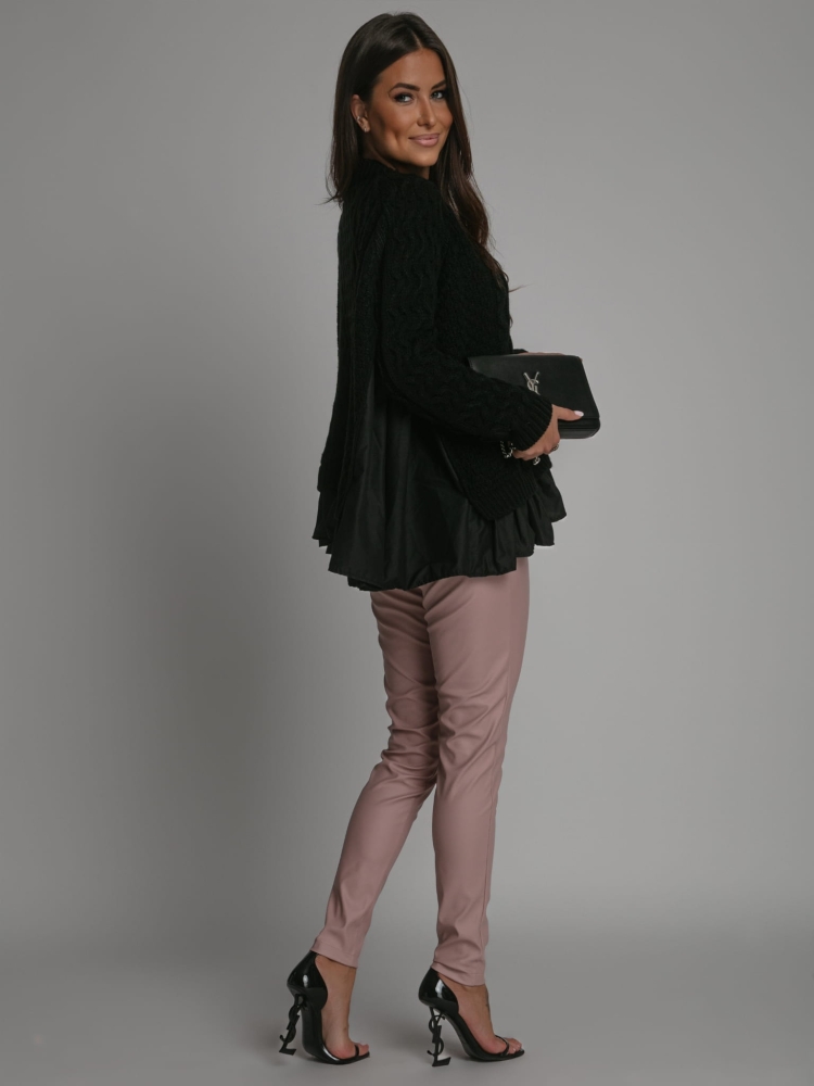 Spodnie woskowane z guzikami ozdobnymi pudrowy róż PREMIUM