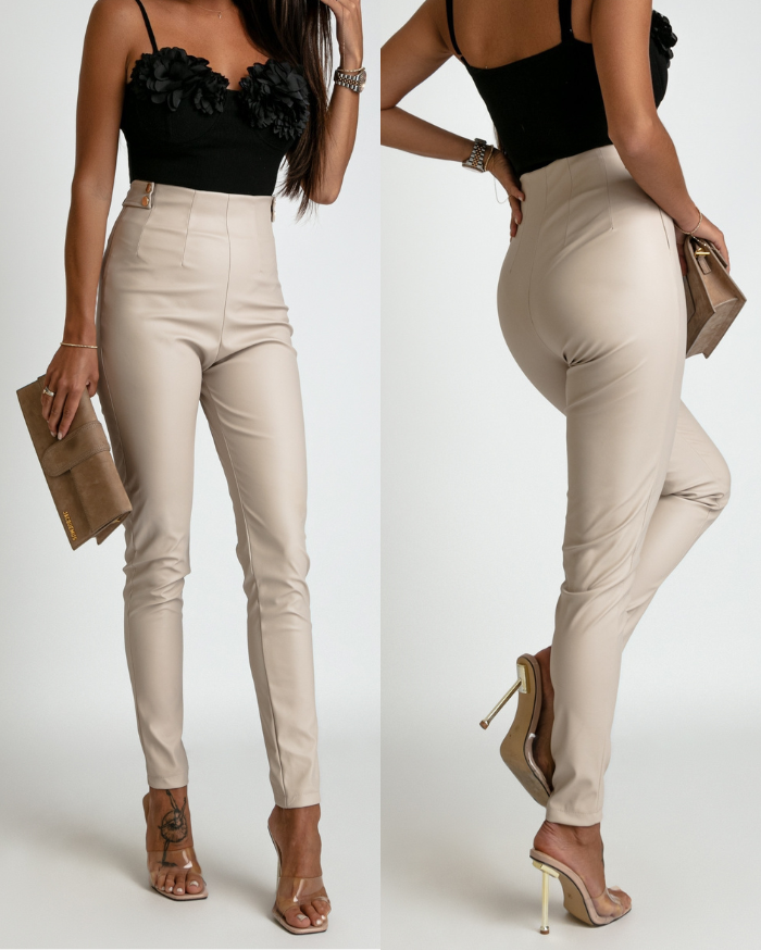 Spodnie woskowane z guzikami ozdobnymi beżowe PREMIUM