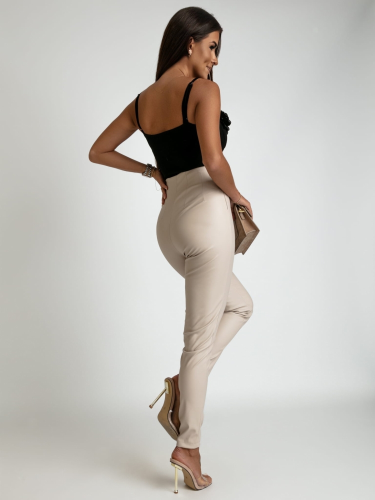 Spodnie woskowane z guzikami ozdobnymi beżowe PREMIUM