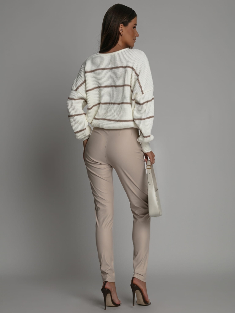 Spodnie woskowane z guzikami ozdobnymi beżowe PREMIUM