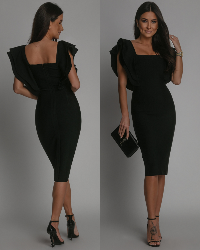 Klasyczna sukienka z dekoltem w kwadrat czarna PREMIUM