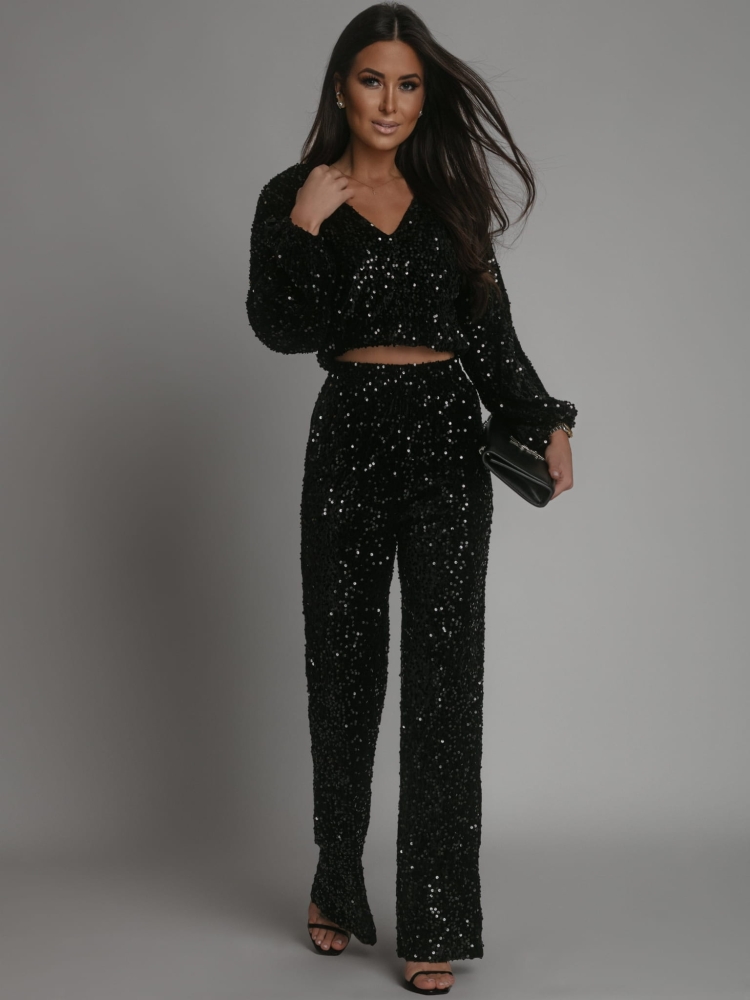 Bluzka sweterkowa cekinowa czarna PREMIUM