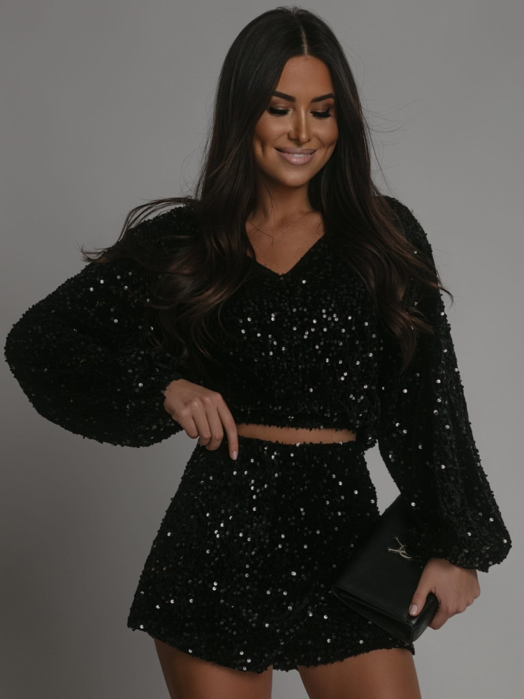 Bluzka sweterkowa cekinowa czarna PREMIUM